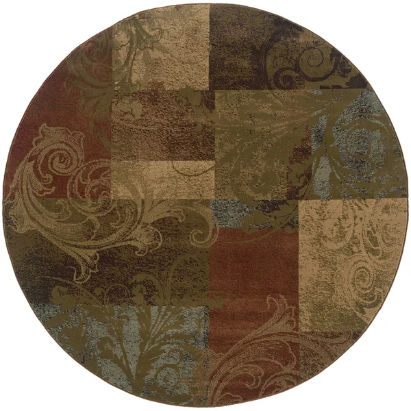 Damask Impressions Color Block Area Rug - Brown/Red 5&3x22 x 7&6x22
