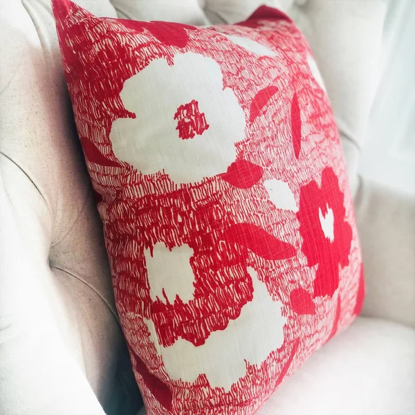 Plutus Hibiscus Red and Beige Luxury Throw Pillow 18x22L x18x22W