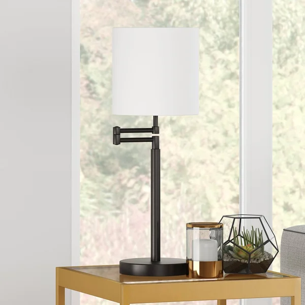 Moby Swing Arm Table Lamp with Drum Shade - Black