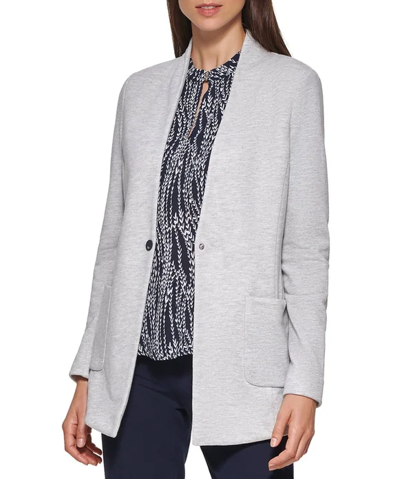 Tommy Hilfiger Knit One Button Blazer - Grey Heather - Size 14