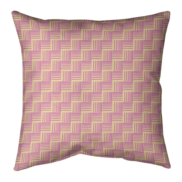 Two Color Basketweave Stripes with Yellow Throw Pillow - 14 x 14 - Yellow & Blue - Cotton