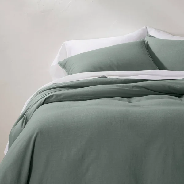 King Heavyweight Linen Blend Duvet Cover & Sham Set Sage Green - Casaluna
