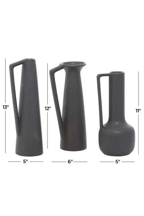 CosmoLiving by Cosmopolitan 12 in., 13 in. and 11 in. Dark Grey Ceramic Modern Vase (Set of 3)