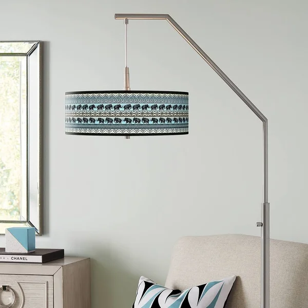 Giclee Glow Elephant March Giclee Shade Arc Floor Lamp - Blue