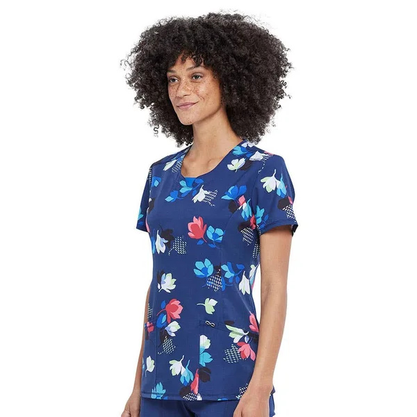 Cherokee Women's Short Sleeve Round Neck Scrub Top - Two Tone Tulip - S - North 40 Outfitters