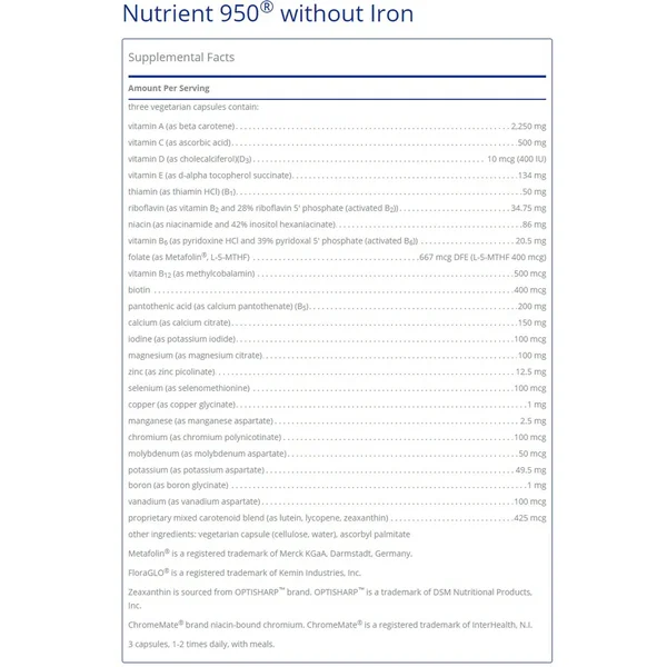 Pure Encapsulations Nutrient 950 without Iron 180 Capsules