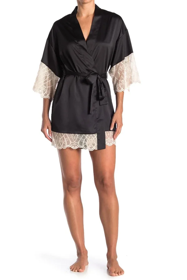 Flora Nikrooz Gabby Kimono Robe - Medium, Black