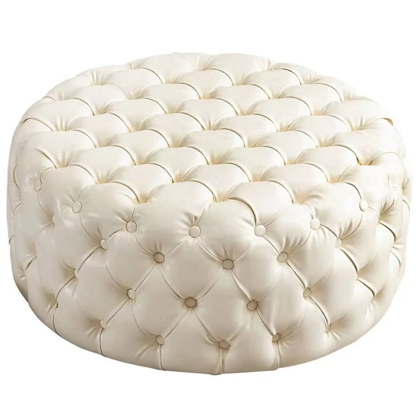KINWELL 35.4 in. Beige Round Cocktail Ottoman