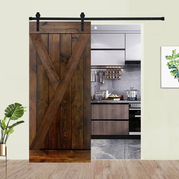 Akicon Paneled Wood Dark Brown Barn Door with Hardware Kit -Single Door - 42x22 - x Style