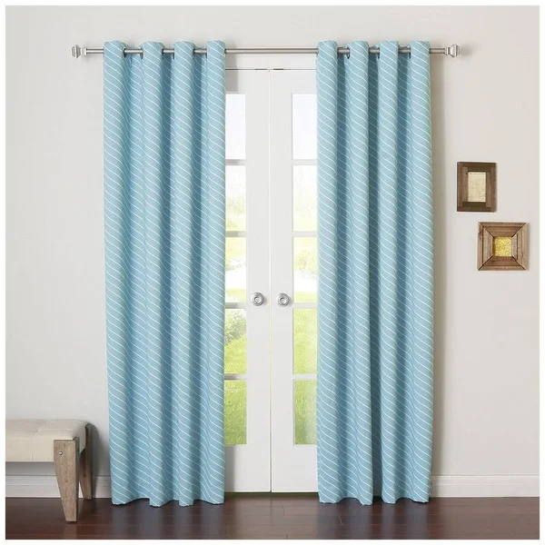 Best Home Fashion Room Darkening Diagonal Stripe Nickel Grommet Curtain Panel (Set of 2), Ocean, 52-in W x 84-in L