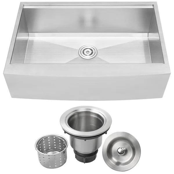 Ticor Farmhouse Apron Front 33-in x 22.25-in Brushed Stainless Steel Single Bowl Kitchen Sink, S5305
