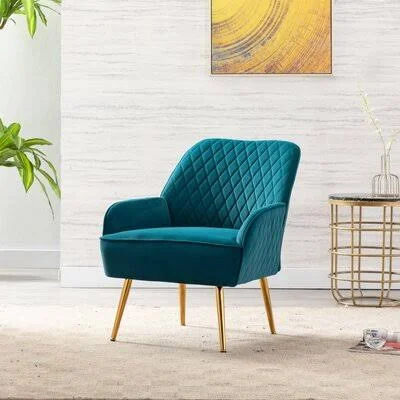 Modern Soft Velvet Material Dark Green Ergonomics Accent Chair Living Room Chair Bedroom Chair Home Chair with Gold Legs and Adj