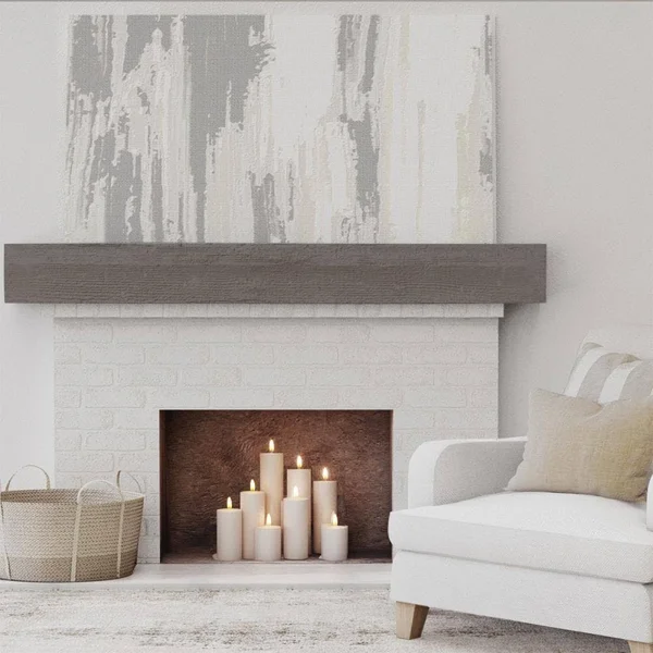 Ekena Millwork MANURS04X08X60HD 4x22H x 8x22D x 60x22W Rough Sawn Faux Wood Fireplace Mantel - Natural Honey Dew