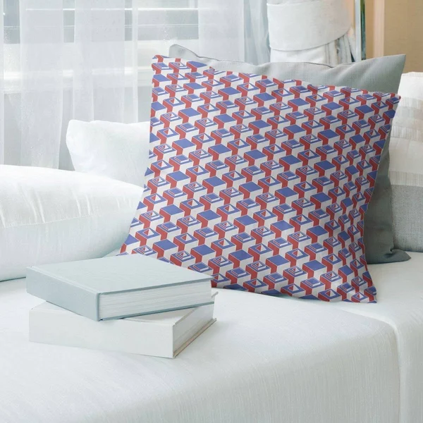 Blue Color Contrast Skyscrapers Pattern Throw Pillow - 18 x 18 - Blue & Red - Polyester