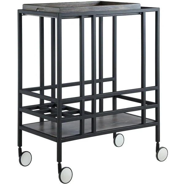 Posh Living Biony Modern Metal Bar Cart with Wheels in Black/Gray