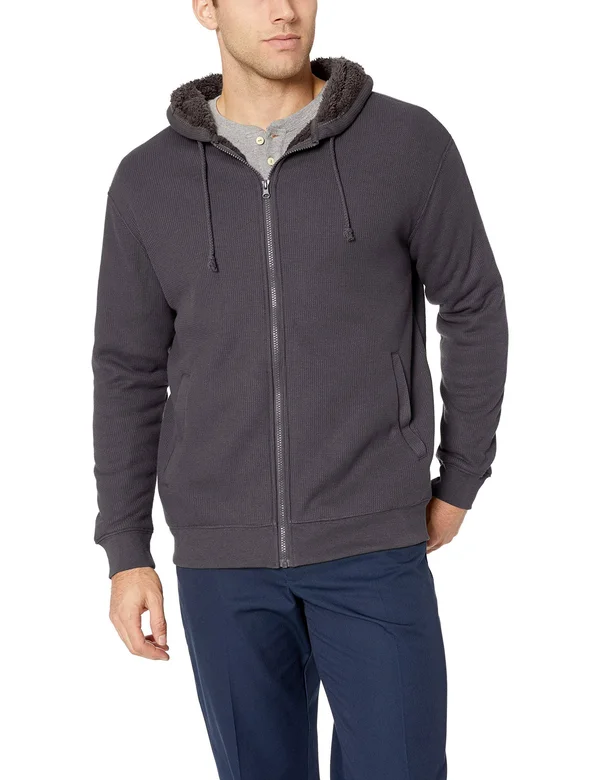 Smith&s Workwear Men's Sherpa-Bonded Thermal Knit Hooded Jacket, Dark Grey