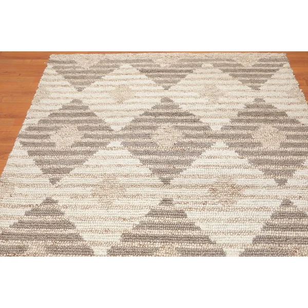 5&4x7&6 Hand Tufted 100%Wool Geometric Print Oriental Area Rug Beige, Tan Color - 5&4x22 x 7&6x22 - Tan/Beige