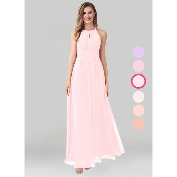 Azazie A-Line/Princess Halter Floor-Length Chiffon Bridesmaid Dresses - Blushing Pink