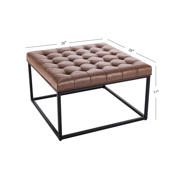 WOVENBYRD 28x22 Square Button Tufted Metal Ottoman - Black