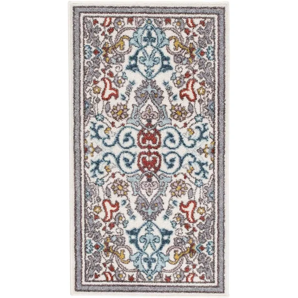 Bordered Floral Antique White/Grey Area Rug Outdoor/Indoor - 5'*7'
