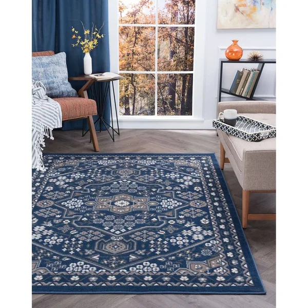 Alise Rugs Hamilton Traditional Oriental Runner Rug - 7&10 x 7&10 - Navy