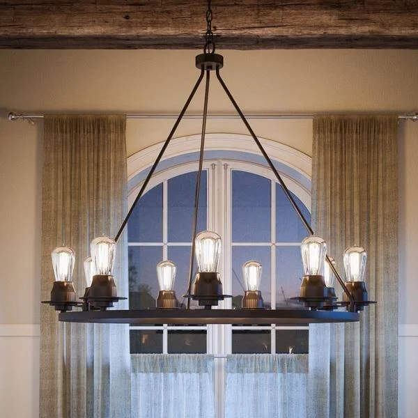 Urban Ambiance Luxury Farmhouse Chandelier, Size: 34-1/2 inchh x 36 inchw, with Transitional Style Elements, Charcoal Finish, Uh