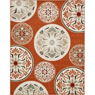 Margr Floral Terracotta Indoor - Outdoor Area Rug Andover Mills Rug Size: Rectangle 8& x 10&