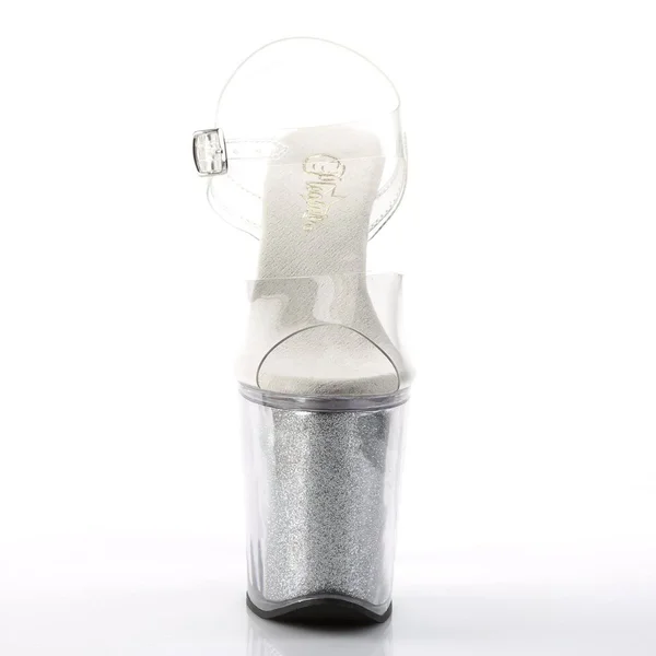 Pleaser - XTREME-808G 11, Clear/Black Glitter