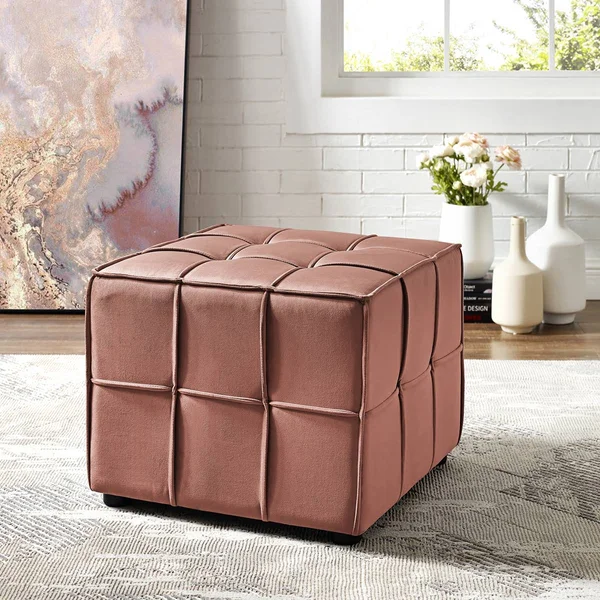 Loft Lyfe Nitudra Modern Blush Velvet Ottoman in Pink - LON114-02BH-LS