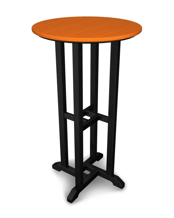 POLYWOOD Contempo 24x22 Round Bar Table Black Frame, Tangerine