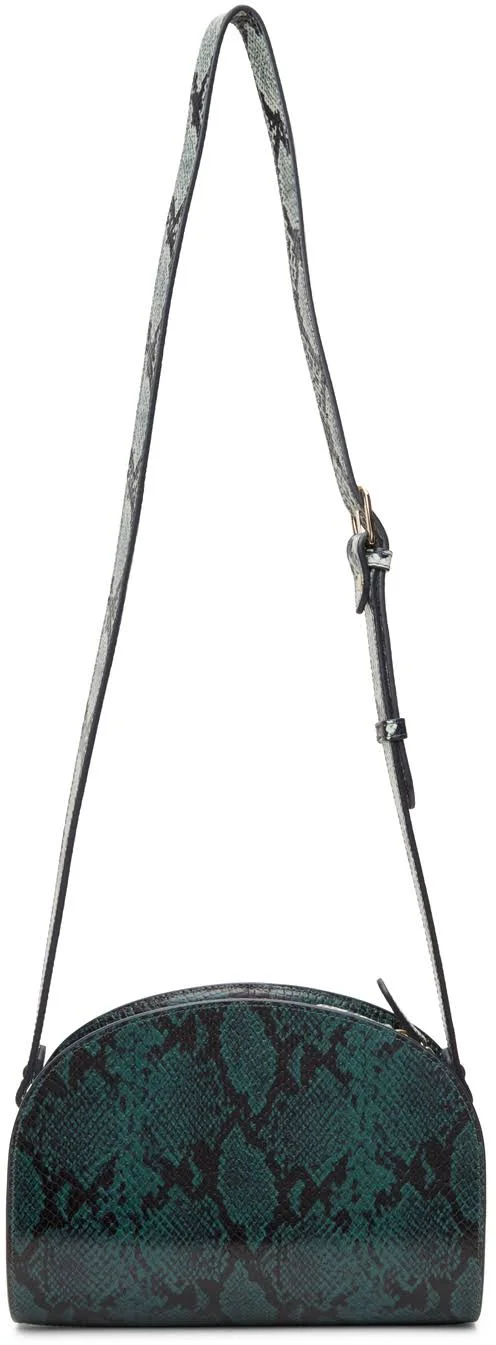 A.P.C. Sac Demi-Lune Leather Crossbody - Blue Snake/Gold