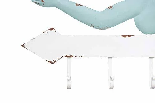 Creative Co-op Aqua & White Metal Mermaid Wall Decor with 7 Hooks