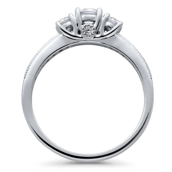 BERRICLE Sterling Silver Round Cubic Zirconia CZ 3-Stone Anniversary Promise Wedding Engagement Ring 0.6 CTW Size 4