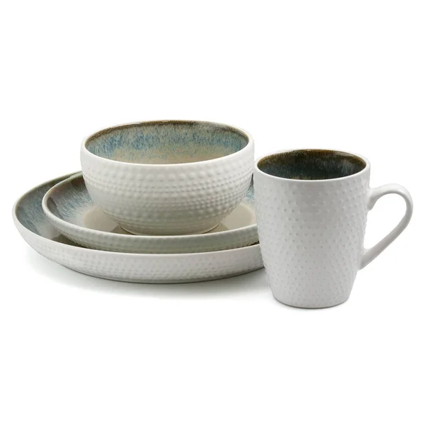 Elama 16-Piece Stoneware Dinnerware Set - Modern Dot