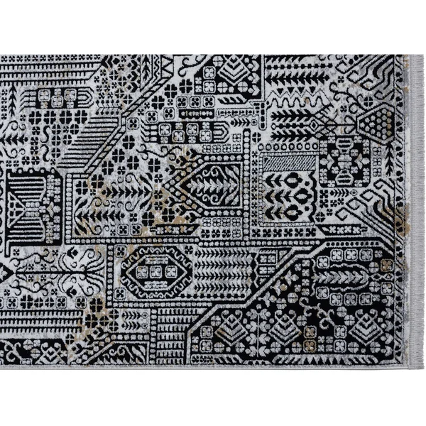 Xanthos Collection Gray/Gold Transitional Polyester Area Rug - 5' x 8'
