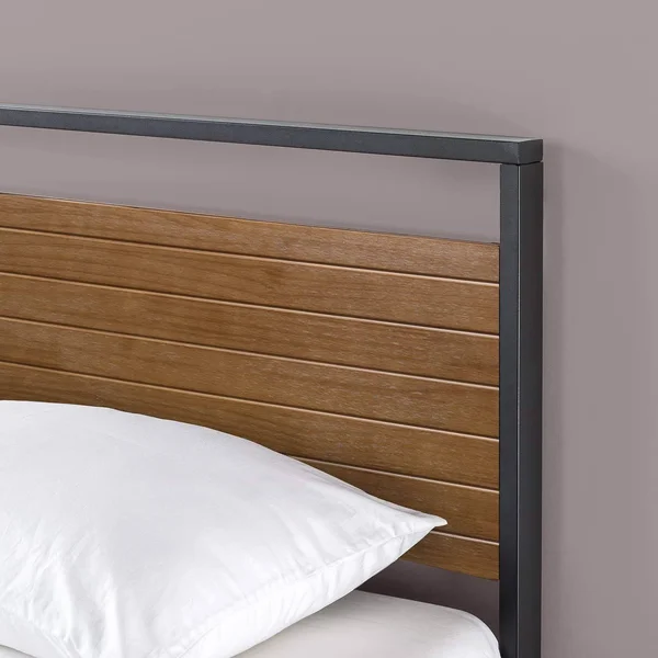 Zinus Suzanne Metal and Wood Platform Bed with Headboard, Box Spring