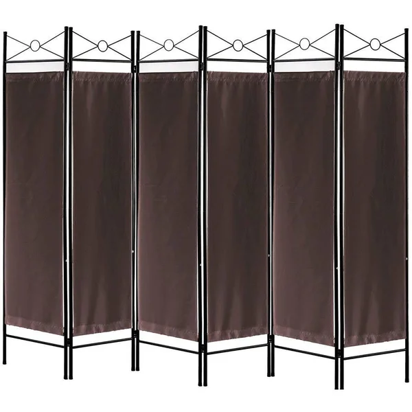 Legacy Decor 8 Panel Metal and Woven Fabric Room Divider with Two Way Hinges Brown Color