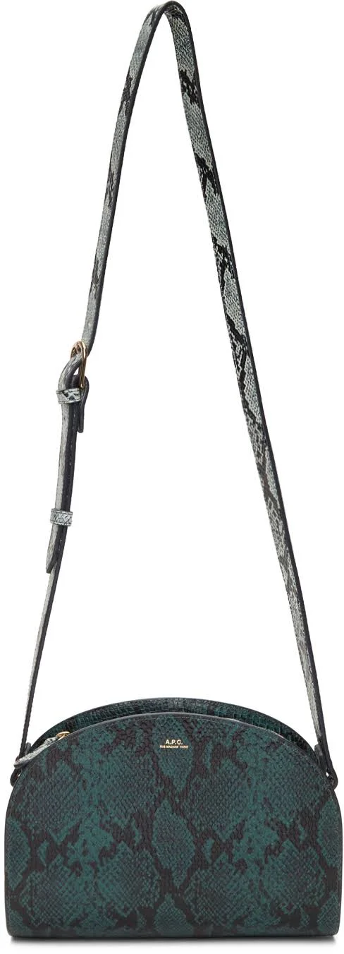 A.P.C. Sac Demi-Lune Leather Crossbody - Blue Snake/Gold