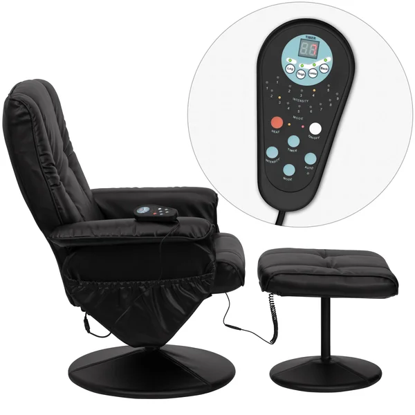 Lancaster Home Massaging Black LeatherSoft Recliner/ Ottoman with Wrapped Base, Size: Oversized