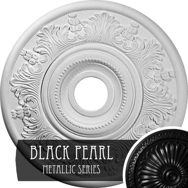 20 inchod x 3 1/2 inchid x 1 1/2 inchp Vienna Ceiling Medallion (Fits Canopies Up to 6 1/2 inch) - Hand-Painted Black Pearl