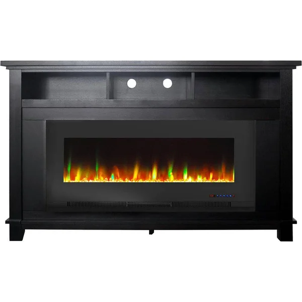Cambridge CAM5735-1WHT San Jose Fireplace Entertainment Stand with 50 in. Color Changing Fireplace Insert & Crystal Rock Dis
