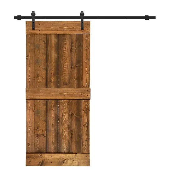 CALHOME Mid-Bar Series with Hardware Kit 24-in x 84-in Walnut 2-Panel Stained Pine Wood Single Barn Door (Hardware Included) in