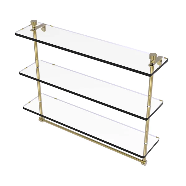 Allied Brass Foxtrot Collection 22-inch Triple Tiered Glass Shelf with Integrated Towel Bar - Satin Nickel