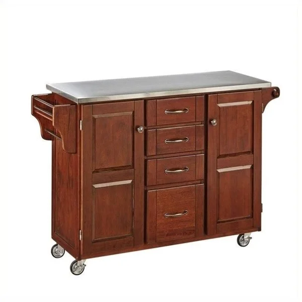 Hawthorne Collections Stainless Steel Top Kitchen Cart in Cherry