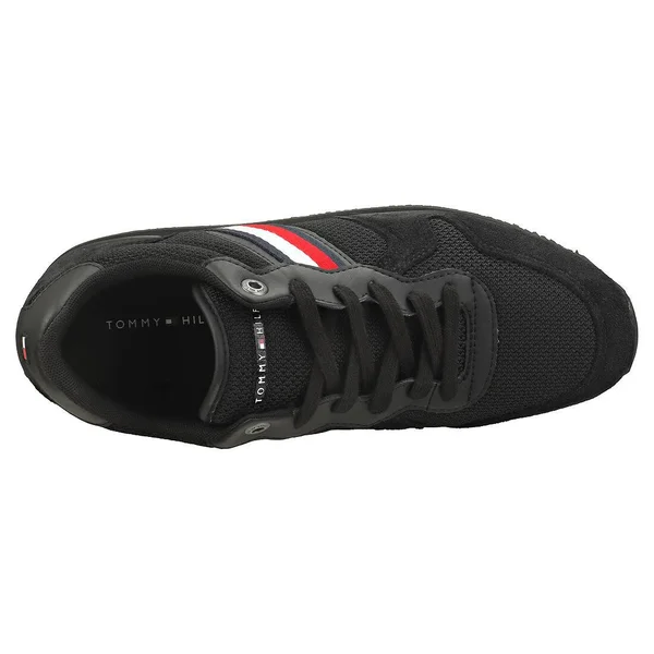 Tommy Hilfiger Iconic Material Mix Black White Red Mens Trainers, 8 UK