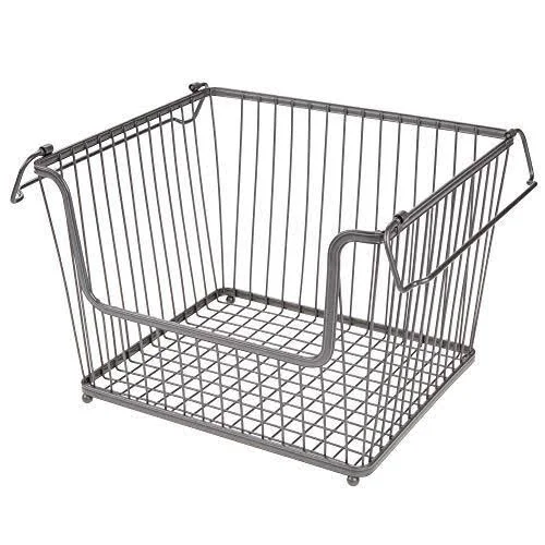 mDesign Modern Stackable Metal Storage Organizer Bin Basket with Handles, Open Front for Kitchen Cabinets, Pantry, Closets, Bed
