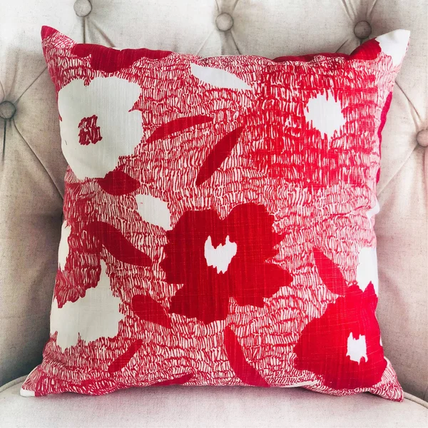 Plutus Hibiscus Red and Beige Luxury Throw Pillow 18x22L x18x22W