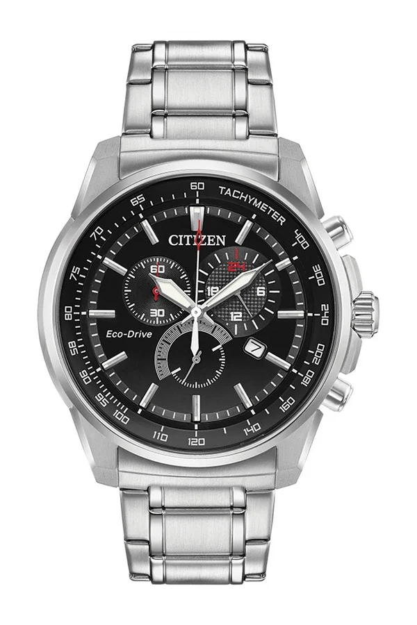 Citizen Men's Black Dial Stainless Steel Eco-Drive Chronograph Watch At2370-55f