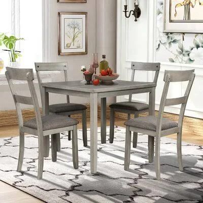Mahoe 5 - Piece Dining Set Gracie Oaks Table Color: Light Gray - Chair Color: Light Gray