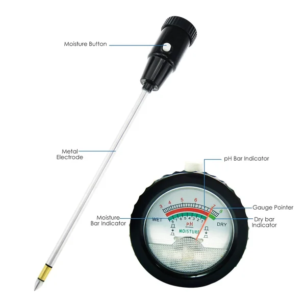 Tekcoplus Durable Soil Ph & Moisture Meter with Long Probe 11.6 Inches 295mm Gardening for
